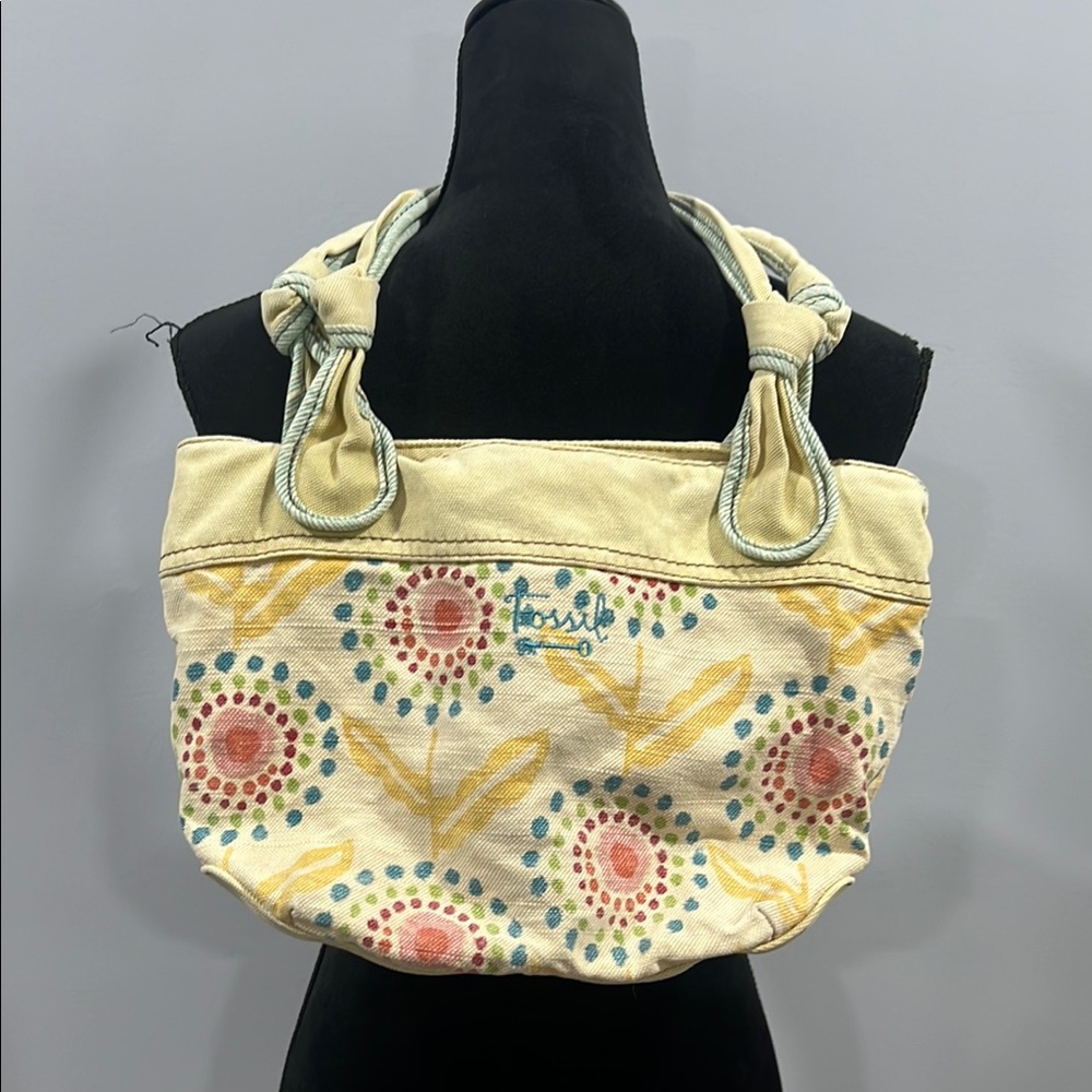 Fossil Cream and Yellow Shoulder Bag with Floral Pattern